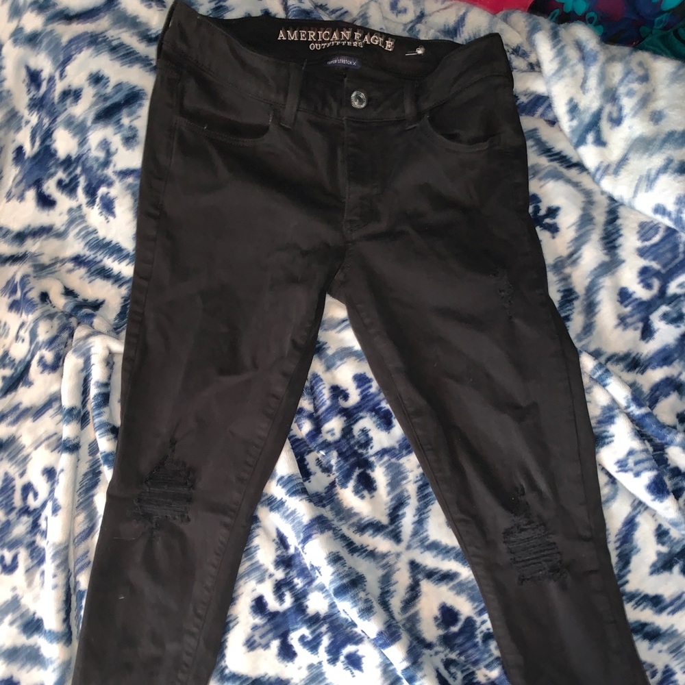 American eagle black ripped skinny jeans